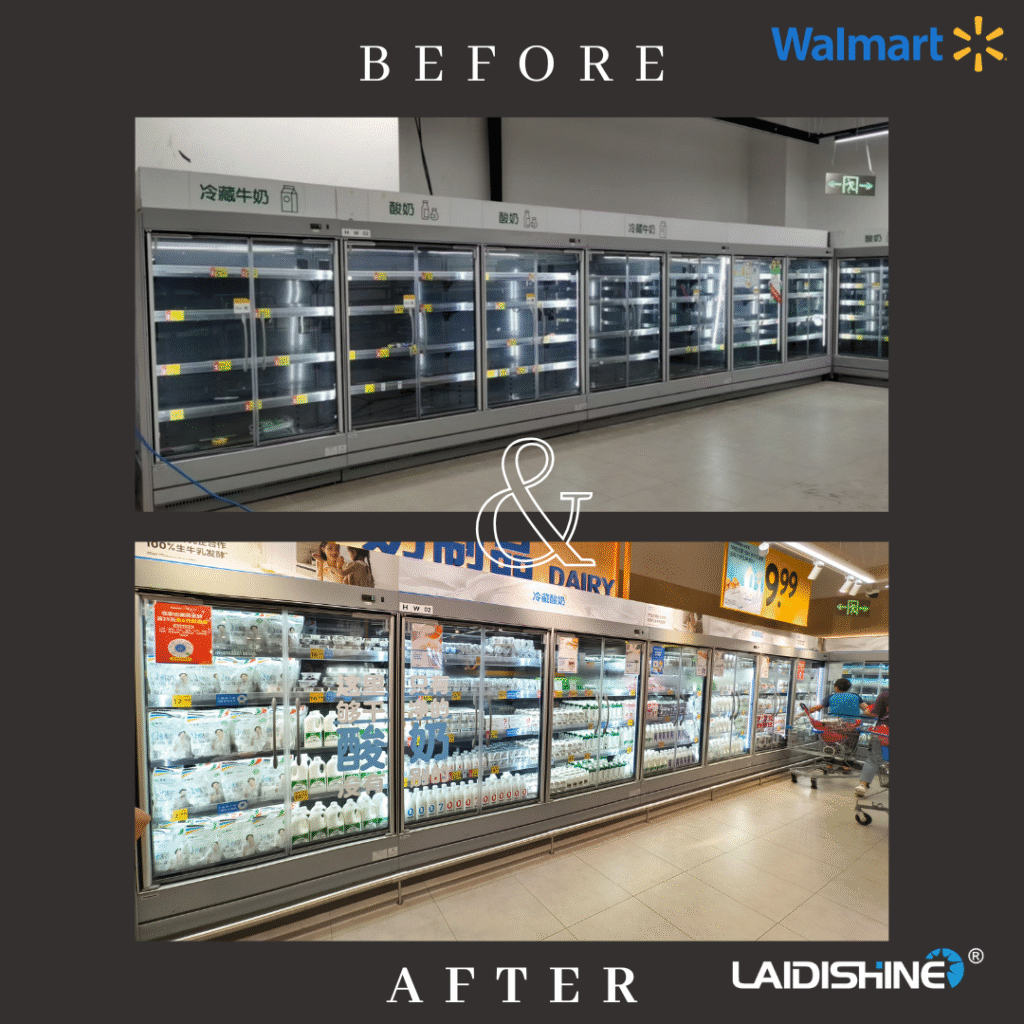 Walmart Store Commercial Refrigerator Lighting Renovation Before And After Comparison
