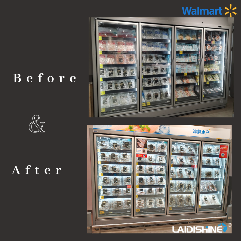 Before T8 After SPU Walmart Refrigerated Display Multi Deck Showcase