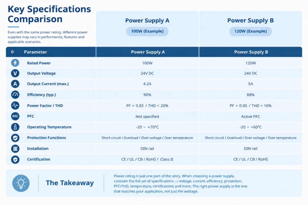 Key Specifications Comparison Of Two Power Supplies